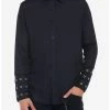 Cheapest 🧨 Black Grommet Sleeve Straps Woven Button-Up 👏 -HT Style Outlet Store 19840211 hi