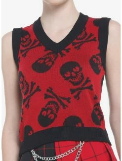 Cheapest 🎉 Skulls With Heart Eyes 👧 Girls Crop Sweater Vest 👍
