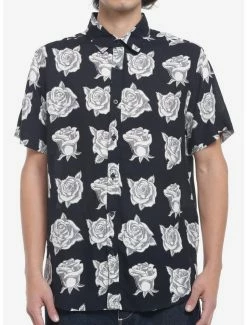 Top 10 😍 Grey Rose Woven Button-Up 😀
