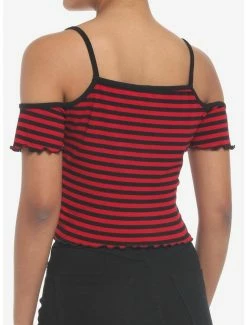 Deals ⌛ Black & Red Stripe Heart Cold Shoulder 👧 Girls Top ⌛ -HT Style Outlet Store 19943688 av2