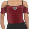 Deals ⌛ Black & Red Stripe Heart Cold Shoulder 👧 Girls Top ⌛ -HT Style Outlet Store 19943688 hi
