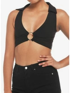 Wholesale 👏 Black V-Neck O-Ring 👧 Girls Crop Tank Top 👏