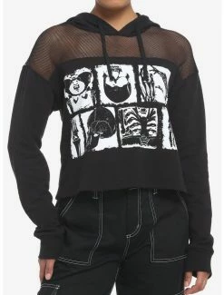 Top 10 😉 Black & White Skeleton Anatomy Mesh 👧 Girls Crop Hoodie 🛒