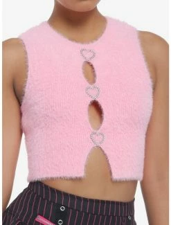 Best Pirce 💯 Pink Fuzzy Rhinestone Peek-A-Boo 👧 Girls Top 😍