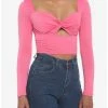 New 🛒 Hot Pink Cutout 👧 Girls Crop Long-Sleeve Top 🎁