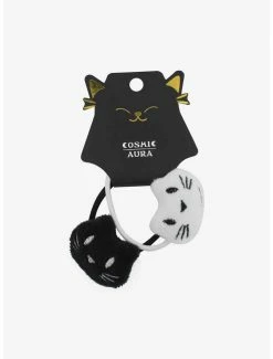 Outlet ✨ Black & White Cats Plush Hair Tie Set 🎁
