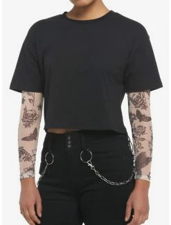 Budget 🥰 Tattoo Mesh Twofer 👧 Girls Crop Long-Sleeve T-Shirt 🌟