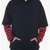 New 🎁 Red & Black Stripe Long-Sleeve Twofer Hoodie ❤️ -HT Style Outlet Store 20009559 hi