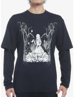 New ⌛ Dark Alice In Wonderland Skulls TwoFer Long-Sleeve T-Shirt 🎉