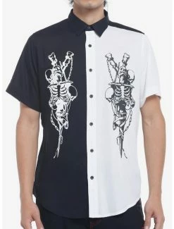 Top 10 🌟 Skeleton Swords Split Woven Button-Up 🧨
