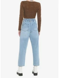 Budget 🤩 Chocolate Brown Ruched Crop 👧 Girls Long-Sleeve Top 🤩 -HT Style Outlet Store 20068298 av2