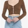 Budget 🤩 Chocolate Brown Ruched Crop 👧 Girls Long-Sleeve Top 🤩 -HT Style Outlet Store 20068298 hi