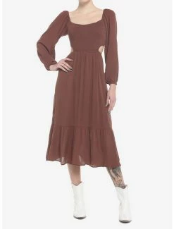 Promo 🥰 Chocolate Brown Cutout Back Maxi 👗 Dress 😀 -HT Style Outlet Store 20069537 av1