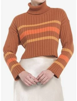 Buy 👏 Brown Rugby Stripe Crop 👧 Girls Turtleneck Sweater 🔥