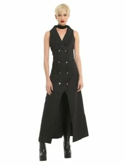 Promo 🤩 Black Brocade Hi-Low Hem Vest 💯 -HT Style Outlet Store 20085900 av2