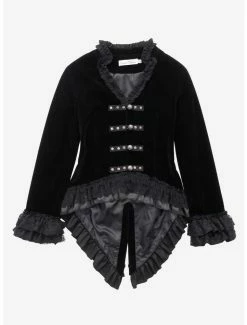 New 👍 Black Velvet Lace-Up 👧 Girls Jacket ⌛